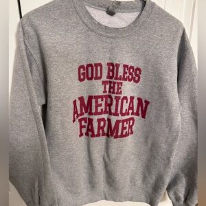 Gildan Gray Crew Neck Sweater with Red Print